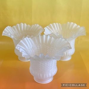 Set of 3 Vintage Frosted Glass Tulip Ruffle Shades